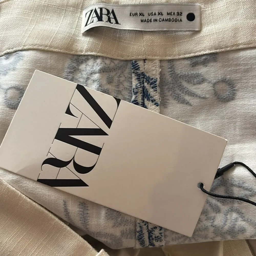 Zara Linen Embroidered Culottes Wide Leg Pants Size XL / NWT